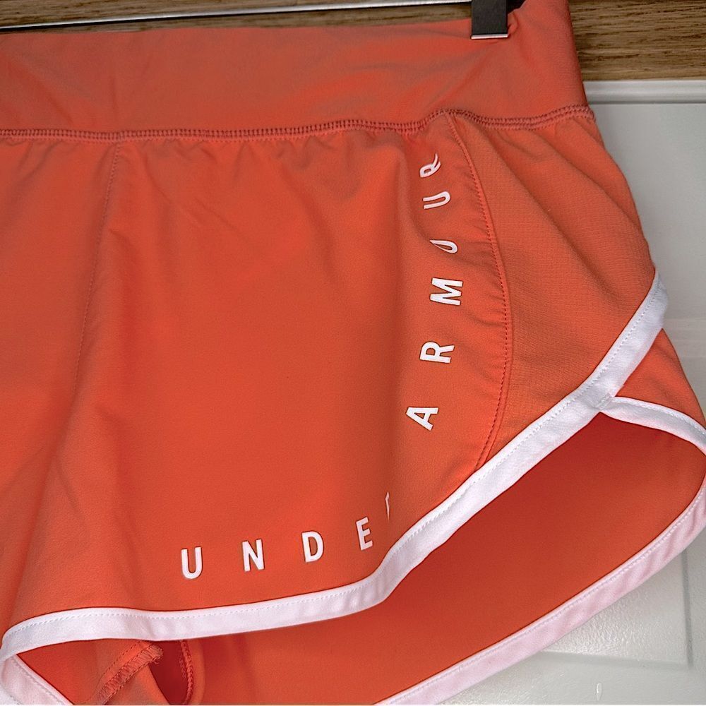 Under Armour Fitted Logo Coral Orange Shorts - Picture 3 of 9